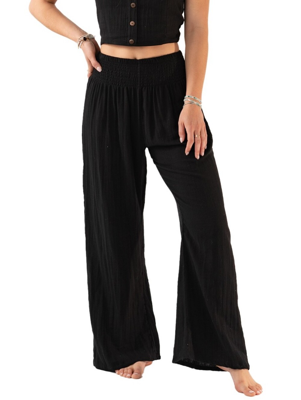 Lotus And Luna Black Elastic Waist Wide-Leg Pants